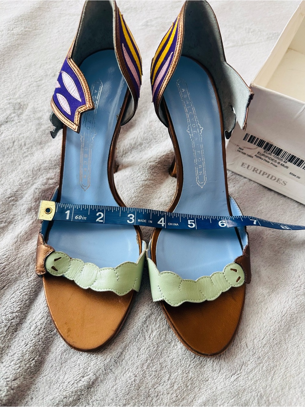 ASHLEY DEARBORN Women’s Multicolor Leather Open-Toe Heels Euripides Size:38
